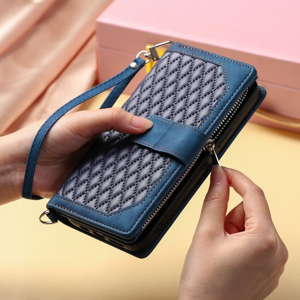 iPhone 15 Portemonnee tas Quilted Blauw