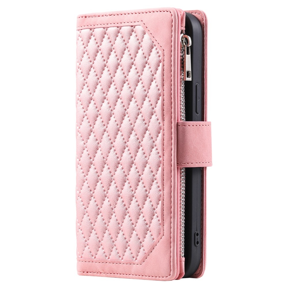 iPhone 15 Portemonnee tas Quilted Roze