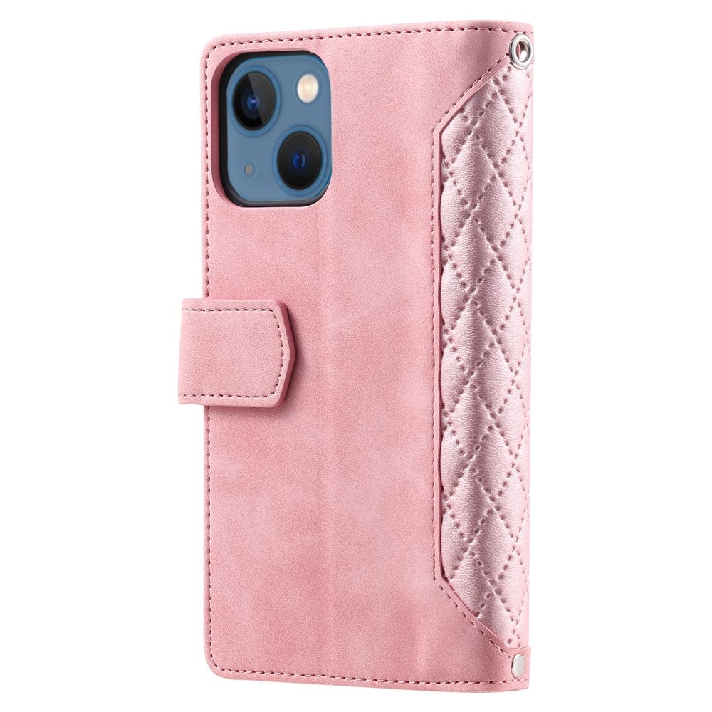 iPhone 15 Portemonnee tas Quilted Roze