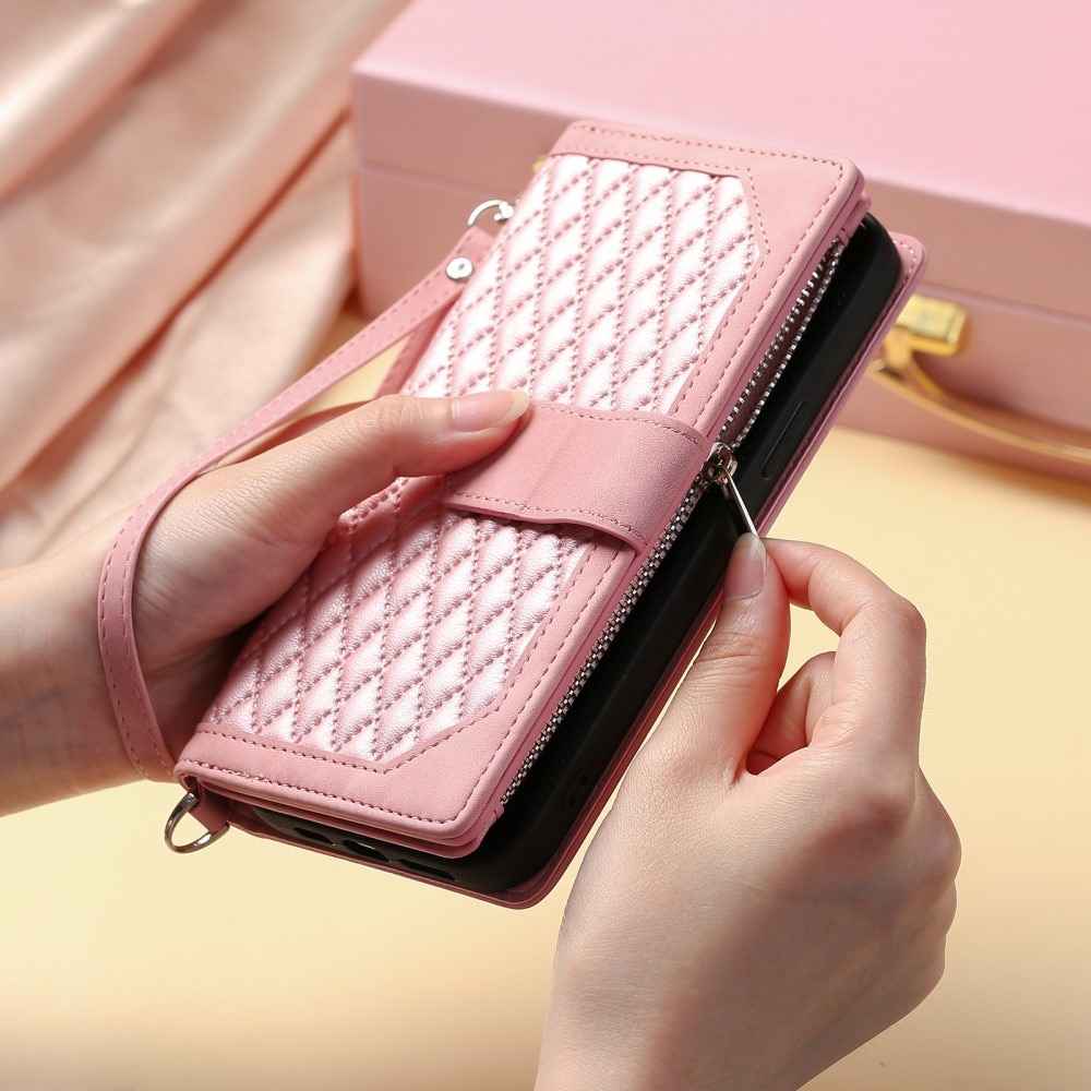 iPhone 15 Portemonnee tas Quilted Roze