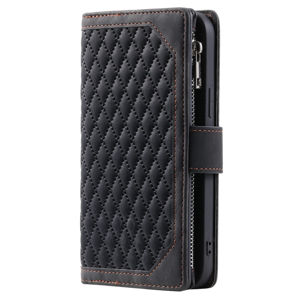 iPhone 15 Plus Portemonnee tas Quilted Zwart