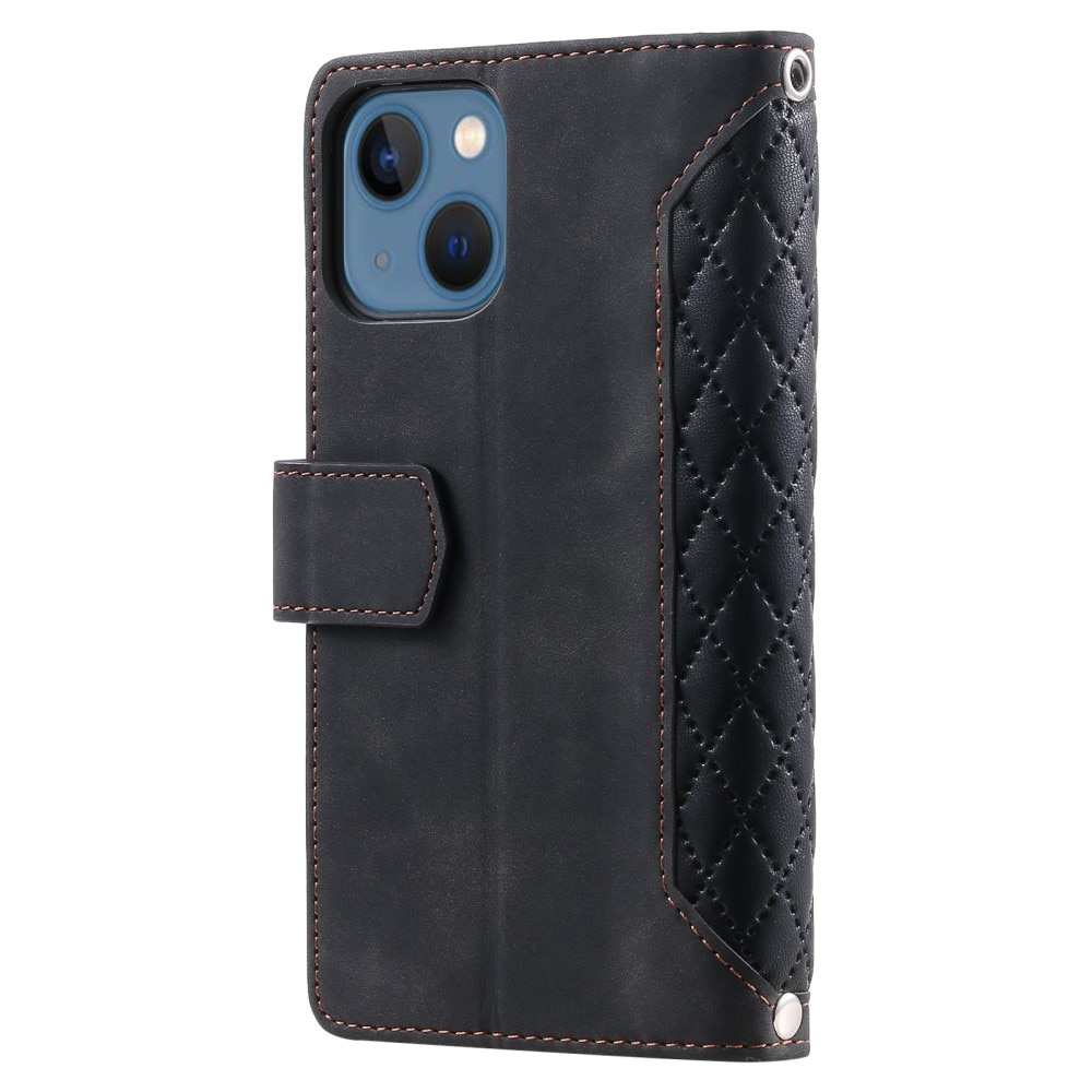 iPhone 15 Plus Portemonnee tas Quilted Zwart