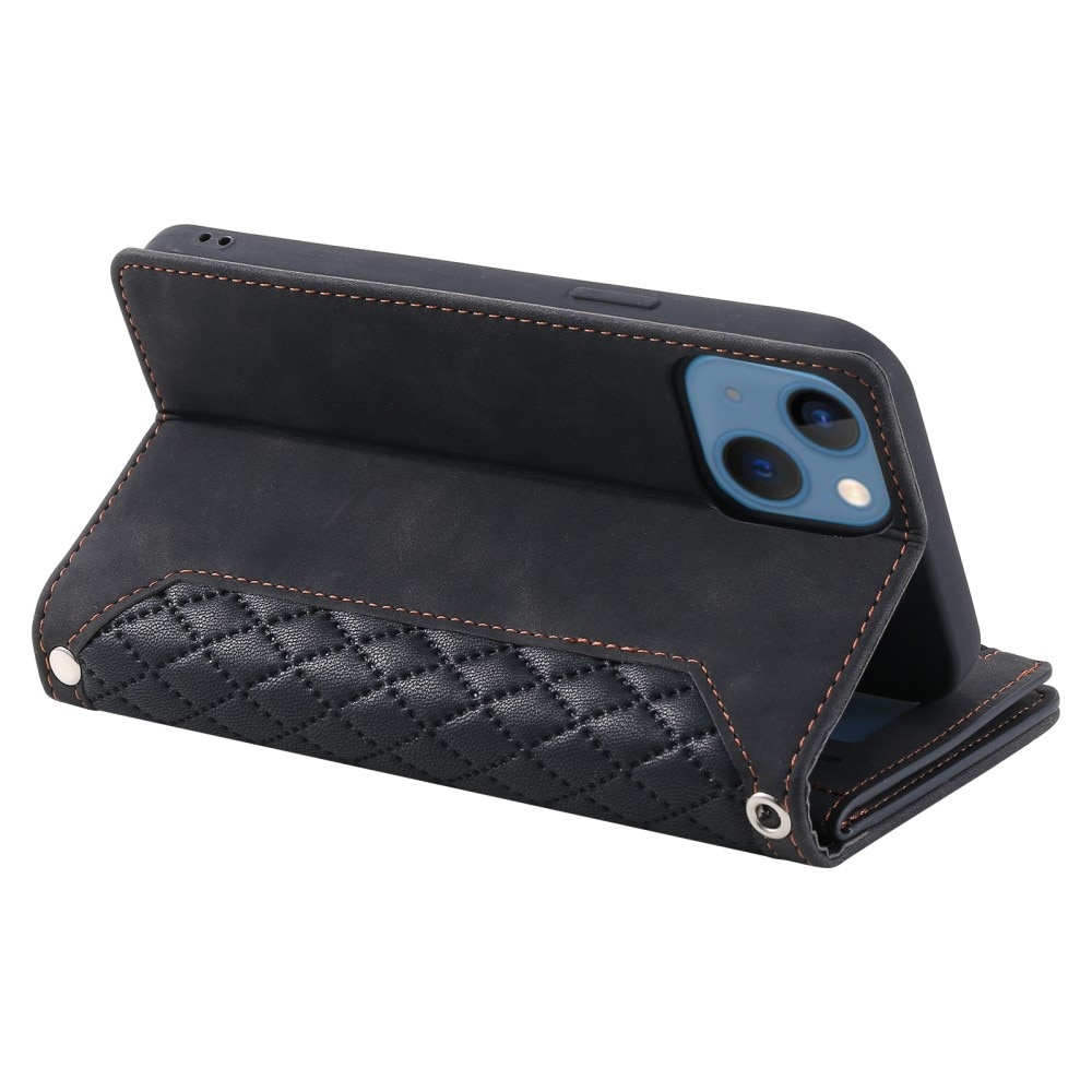 iPhone 15 Plus Portemonnee tas Quilted Zwart