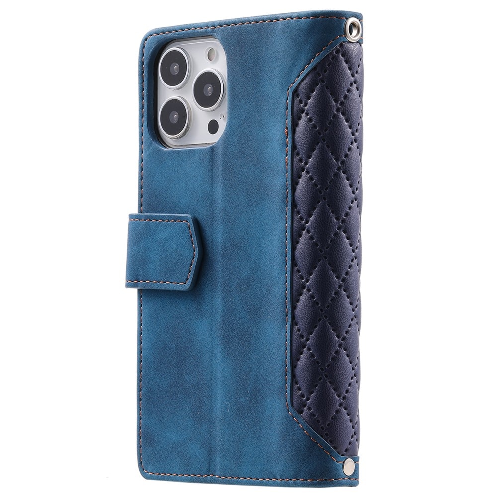 iPhone 15 Pro Portemonnee tas Quilted Blauw