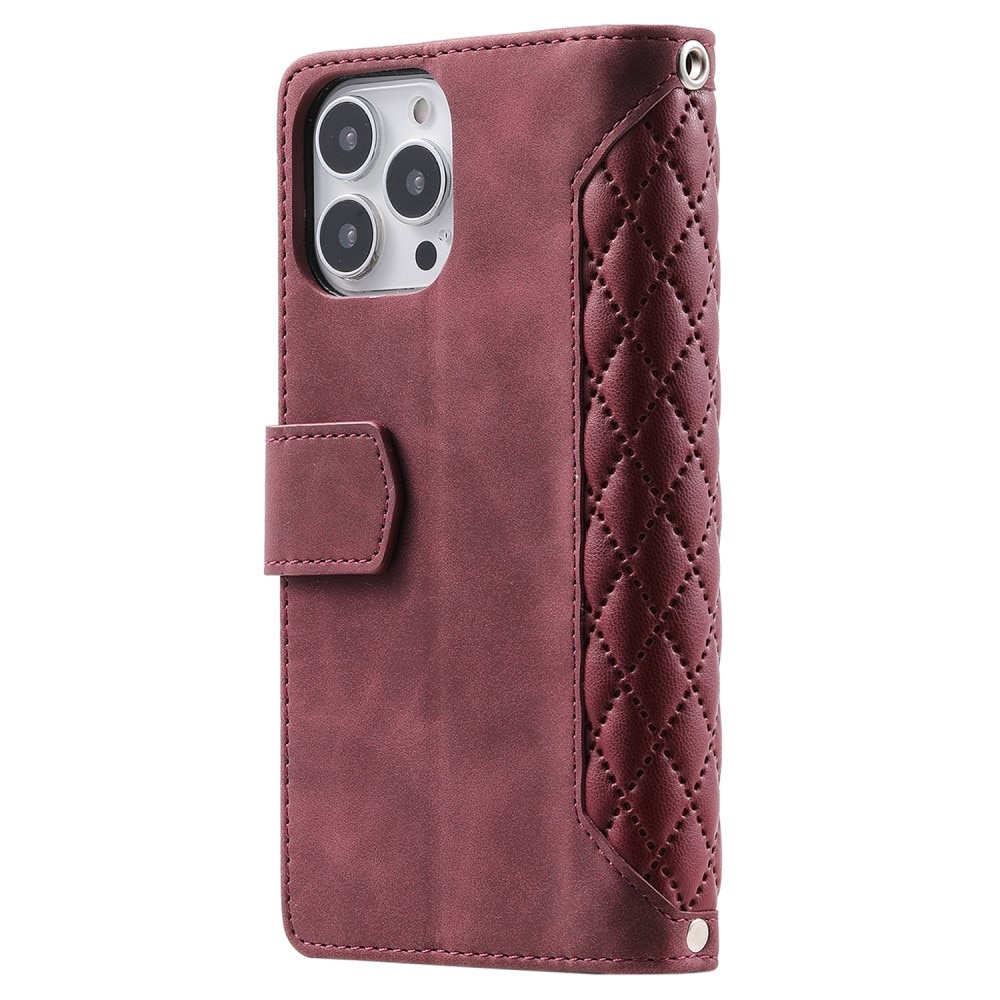 iPhone 15 Pro Portemonnee tas Quilted Rood