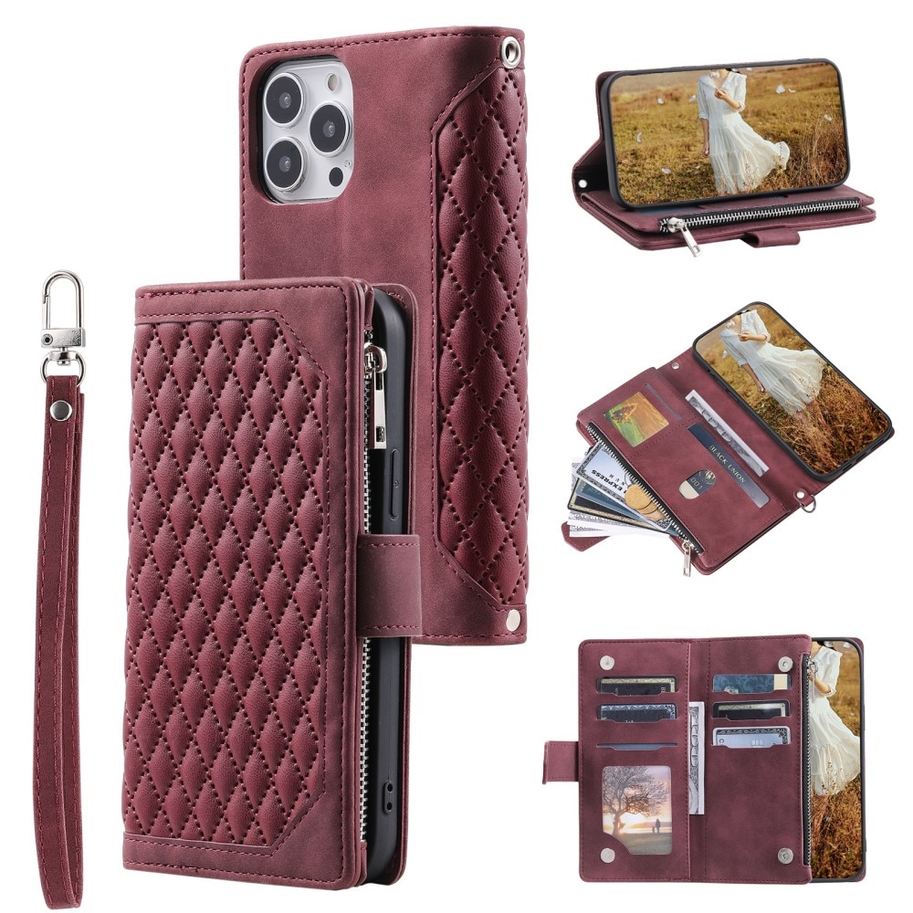 iPhone 15 Pro Portemonnee tas Quilted Rood