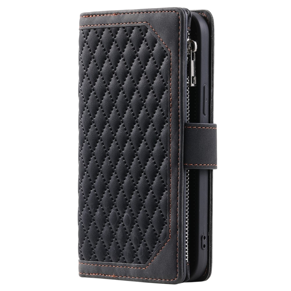 iPhone 15 Pro Portemonnee tas Quilted Zwart