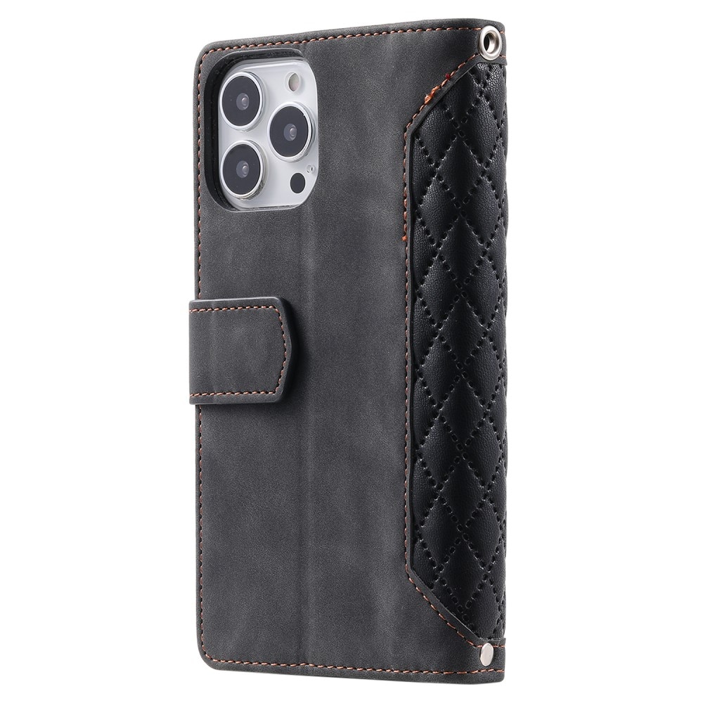 iPhone 15 Pro Portemonnee tas Quilted Zwart