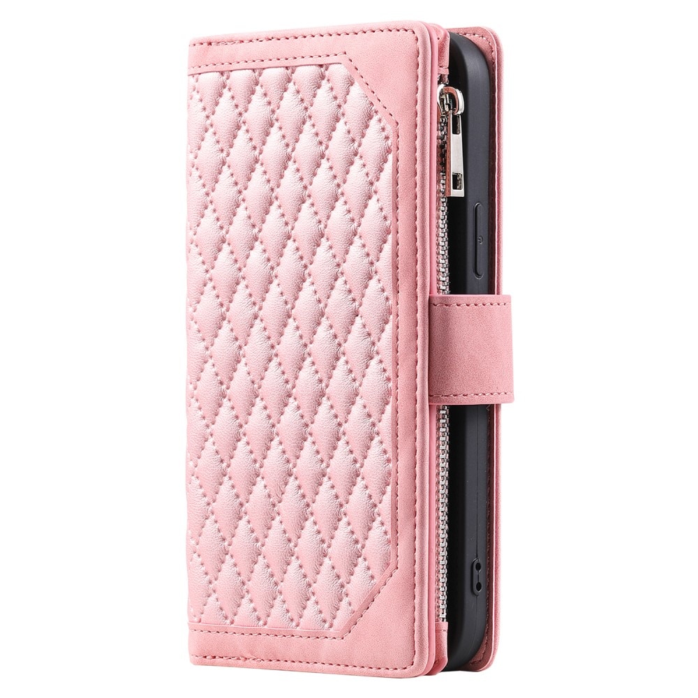 iPhone 15 Pro Portemonnee tas Quilted Roze