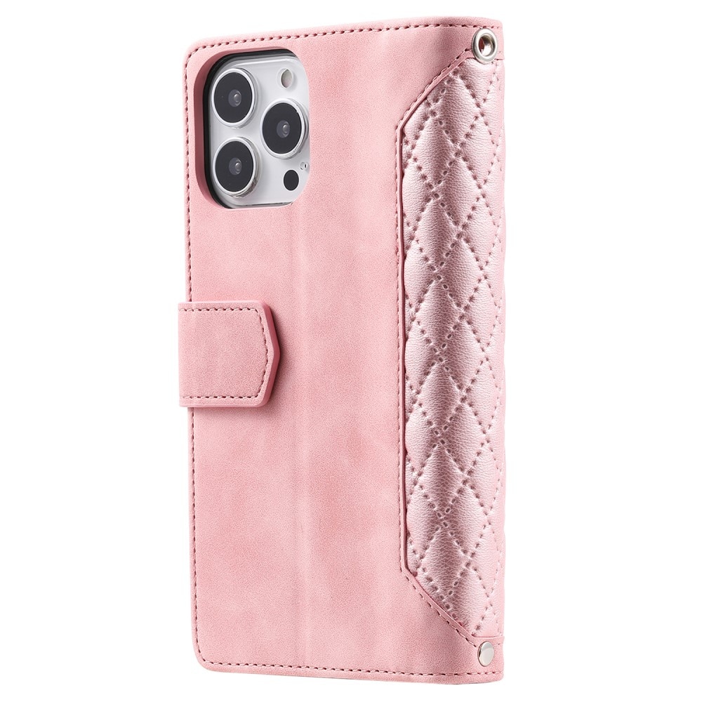 iPhone 15 Pro Portemonnee tas Quilted Roze