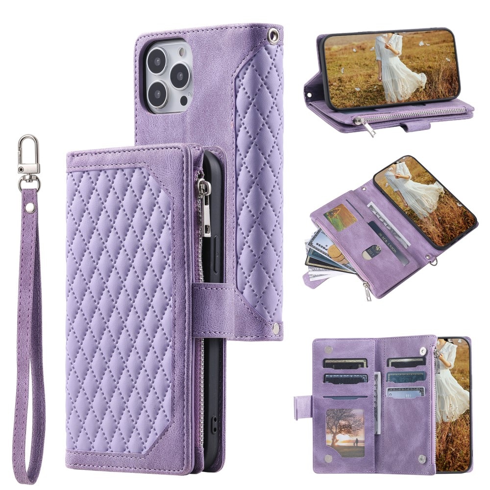 iPhone 15 Pro Max Portemonnee tas Quilted Paars