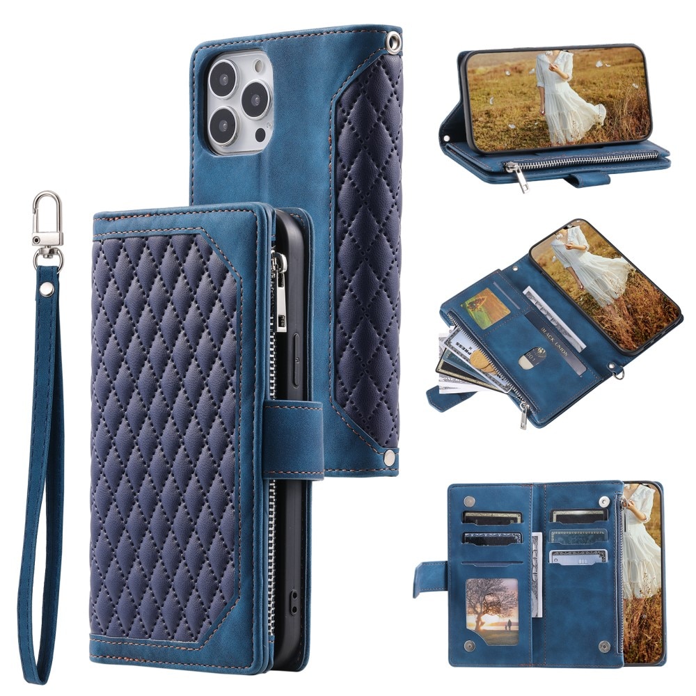 iPhone 15 Pro Max Portemonnee tas Quilted Blauw