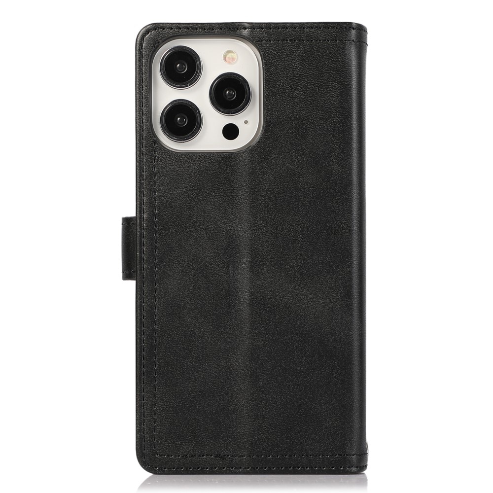 iPhone 15 Leren Bookcover hoesje Multi-Slot Rits zwart