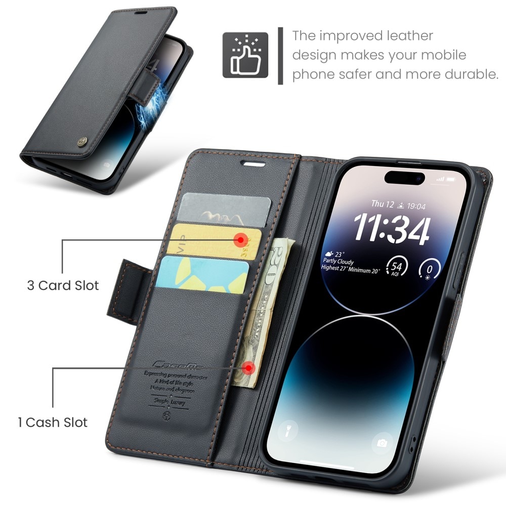 RFID blocking Slim Bookcover Hoesje iPhone 15 Pro Zwart