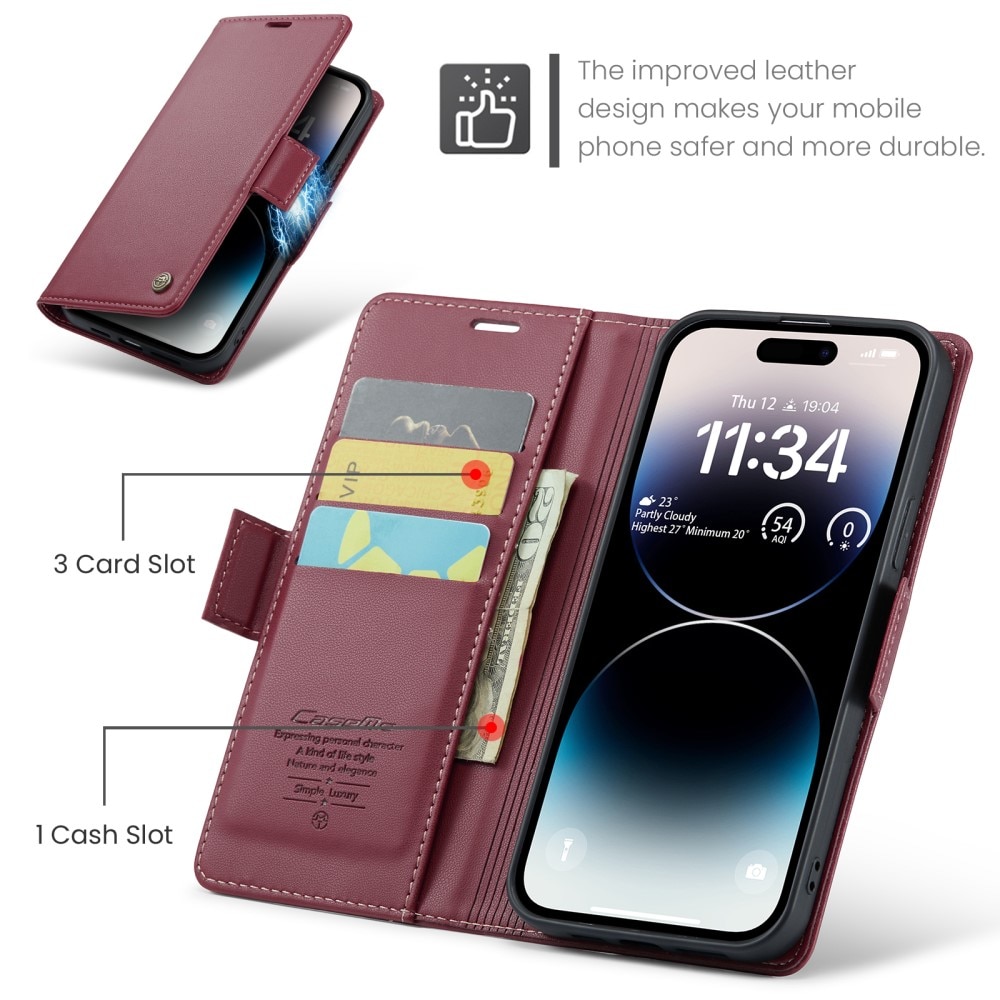 RFID blocking Slim Bookcover Hoesje iPhone 15 Pro Max Rood