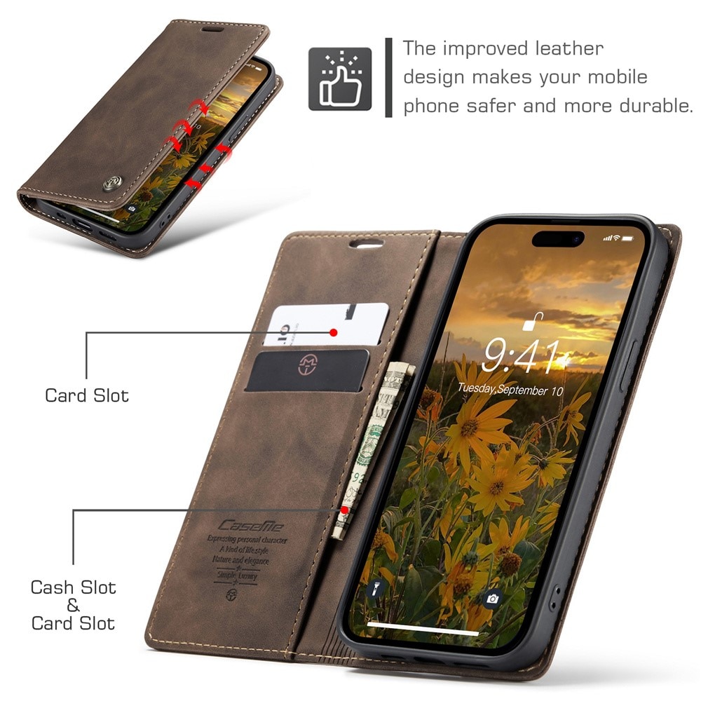 Slim Bookcover Hoesje iPhone 15 Pro Bruin