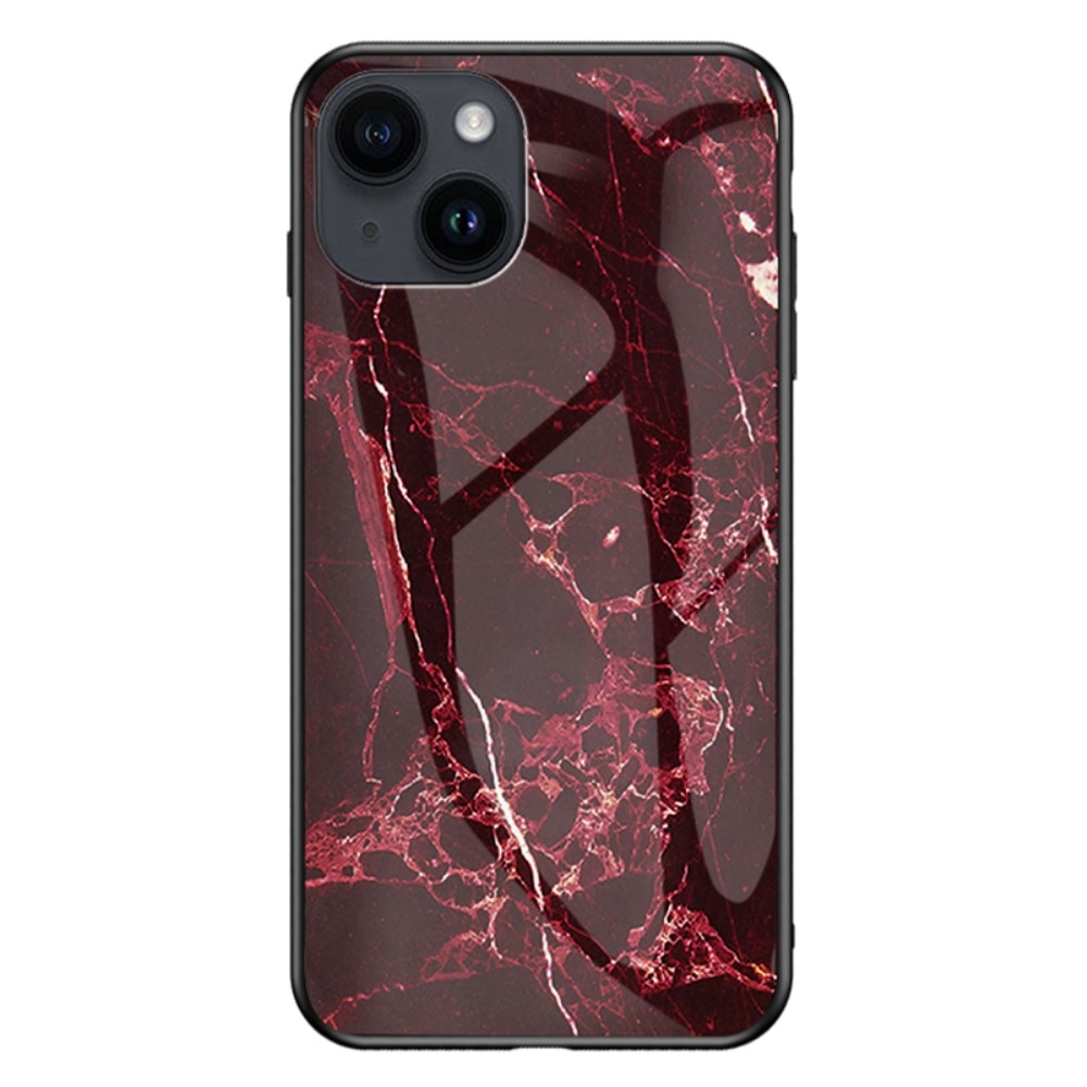 iPhone 15 Hoesje Gehard Glas rood marmer