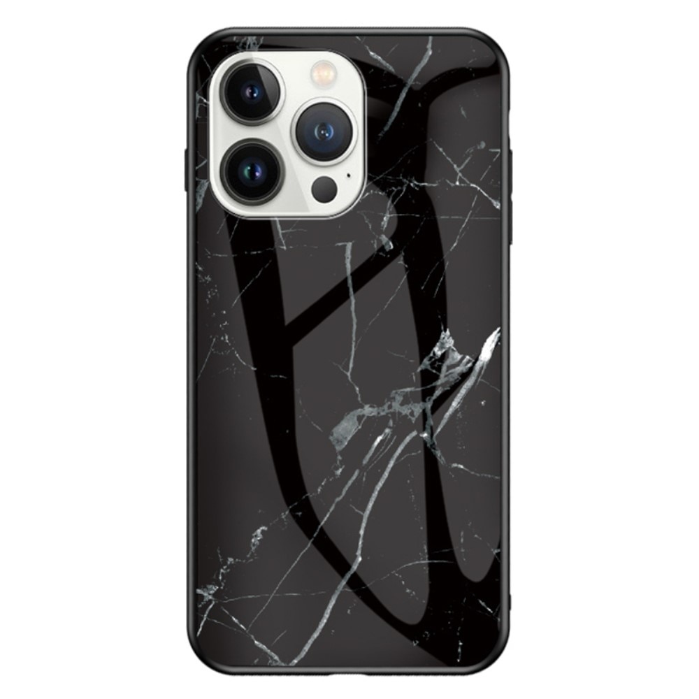 iPhone 15 Pro Max Hoesje Gehard Glas zwart marmer