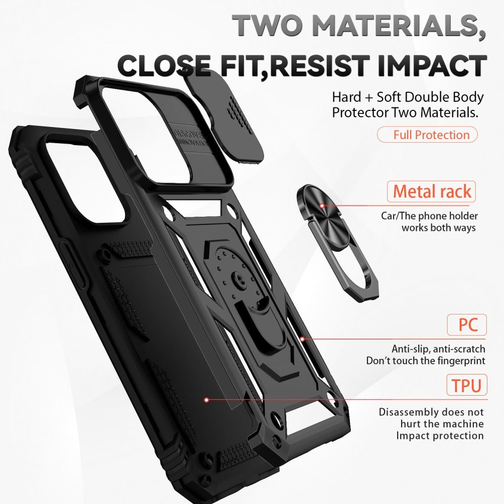 iPhone 15 Pro Max Hybridcase Ring + Camera Protector Zwart