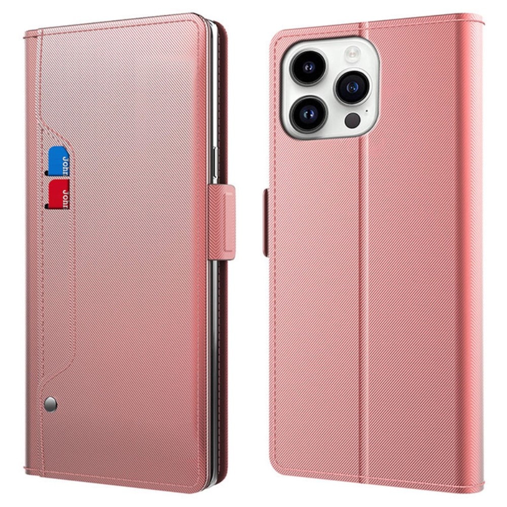 iPhone 15 Pro Bookcover Hoesje met Spiegel Roze goud