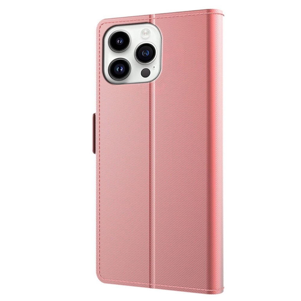 iPhone 15 Pro Bookcover Hoesje met Spiegel Roze goud