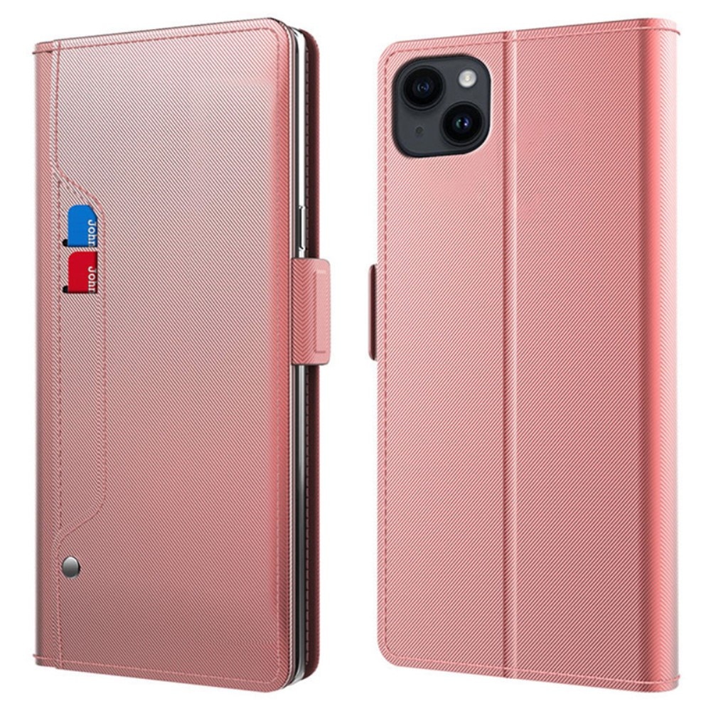 iPhone 15 Bookcover Hoesje met Spiegel Roze goud