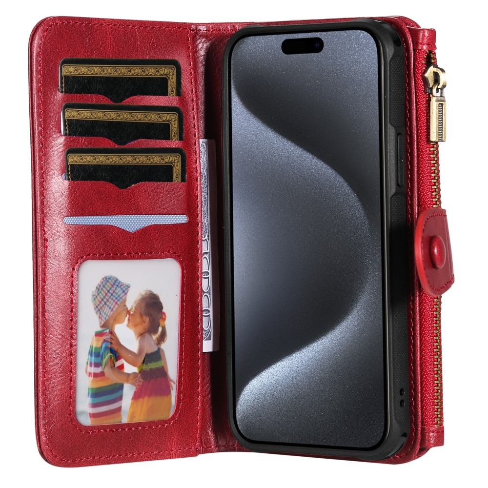 iPhone 15 Pro Magnet Leather Multi-Wallet rood