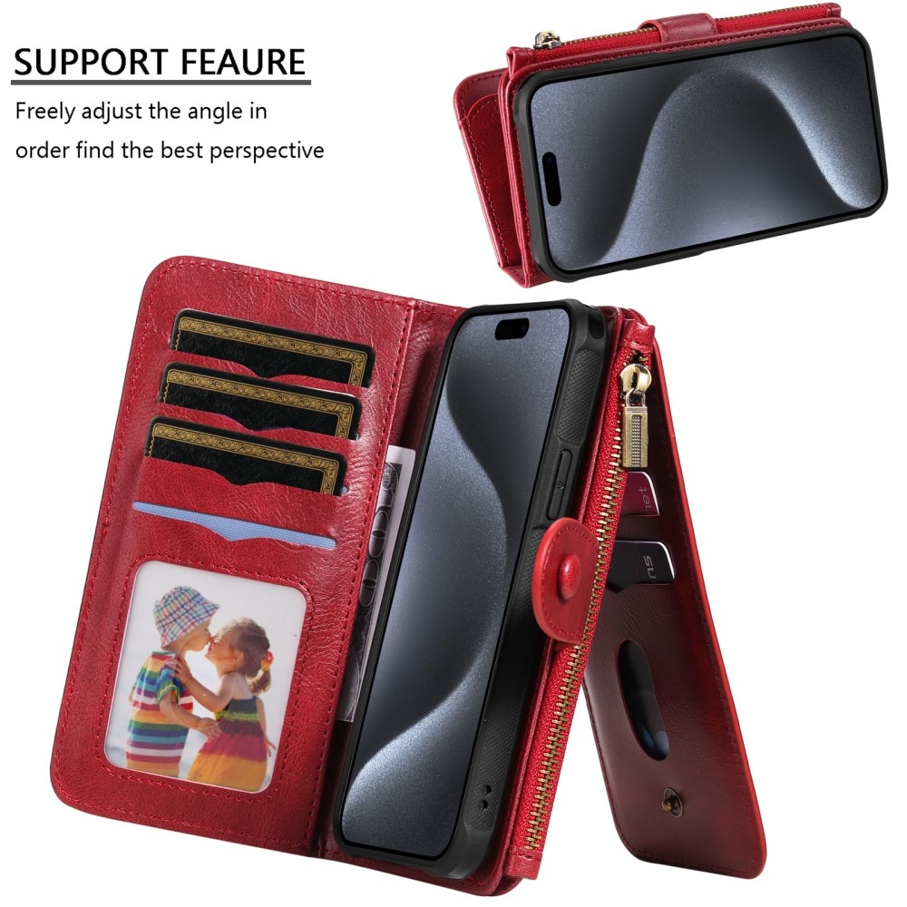 iPhone 15 Pro Magnet Leather Multi-Wallet rood