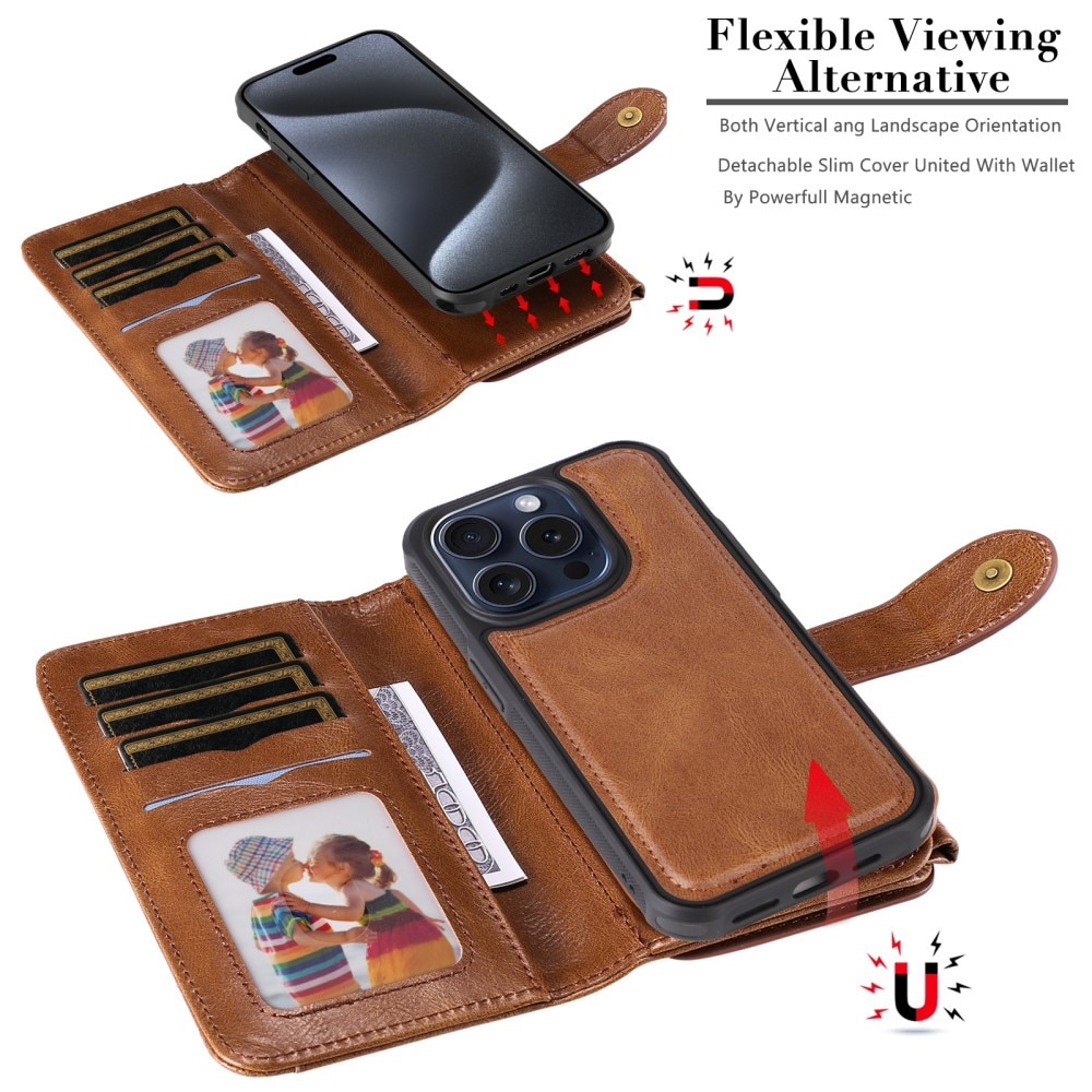 iPhone 15 Pro Magnet Leather Multi-Wallet bruin