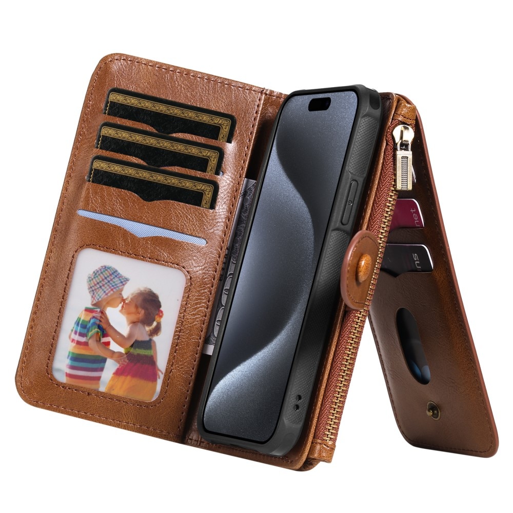 iPhone 15 Pro Magnet Leather Multi-Wallet bruin