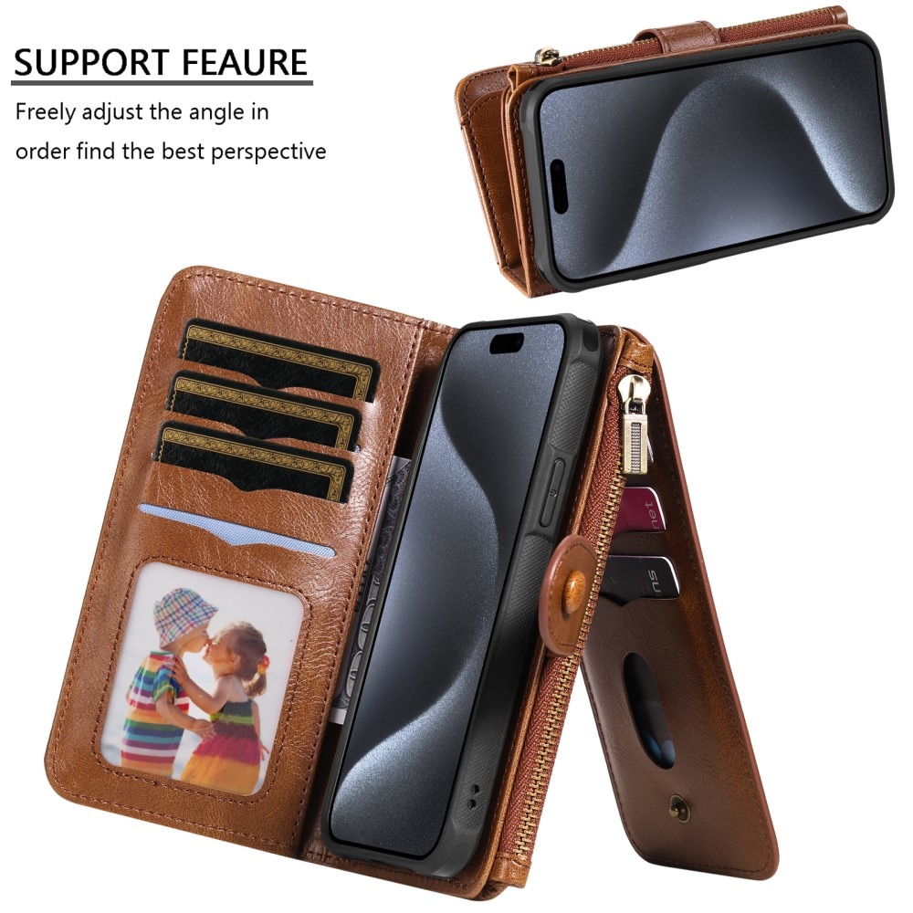 iPhone 15 Pro Magnet Leather Multi-Wallet bruin