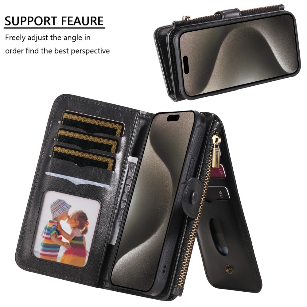 iPhone 15 Pro Max Magnet Leather Multi-Wallet zwart