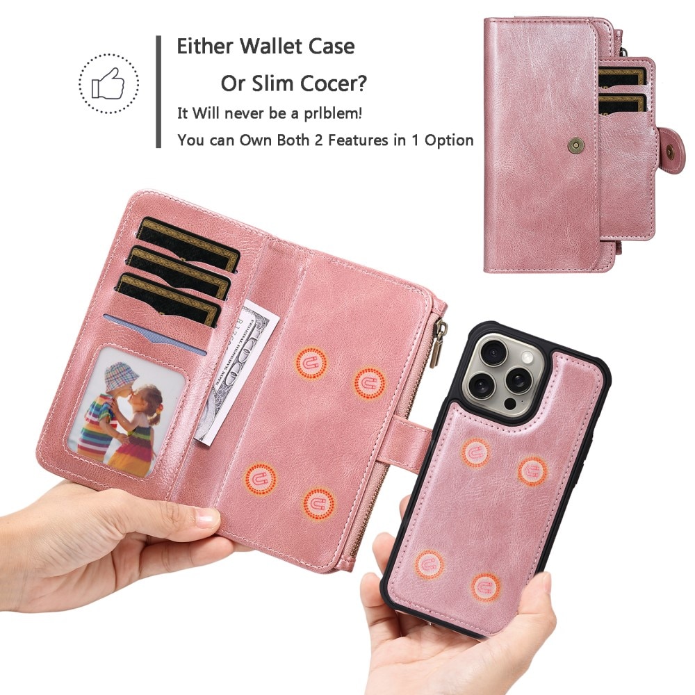 iPhone 15 Pro Max Magnet Leather Multi-Wallet roze