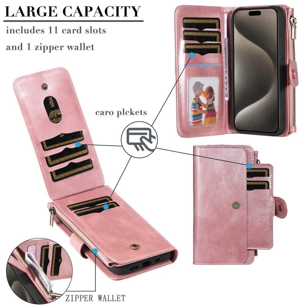 iPhone 15 Pro Max Magnet Leather Multi-Wallet roze