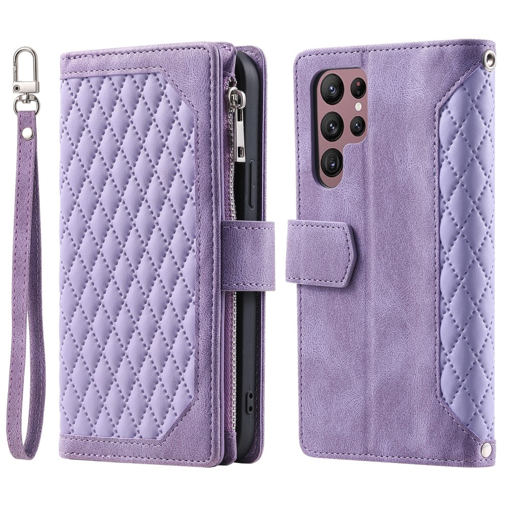 Samsung Galaxy S24 Ultra Portemonnee tas Quilted Paars