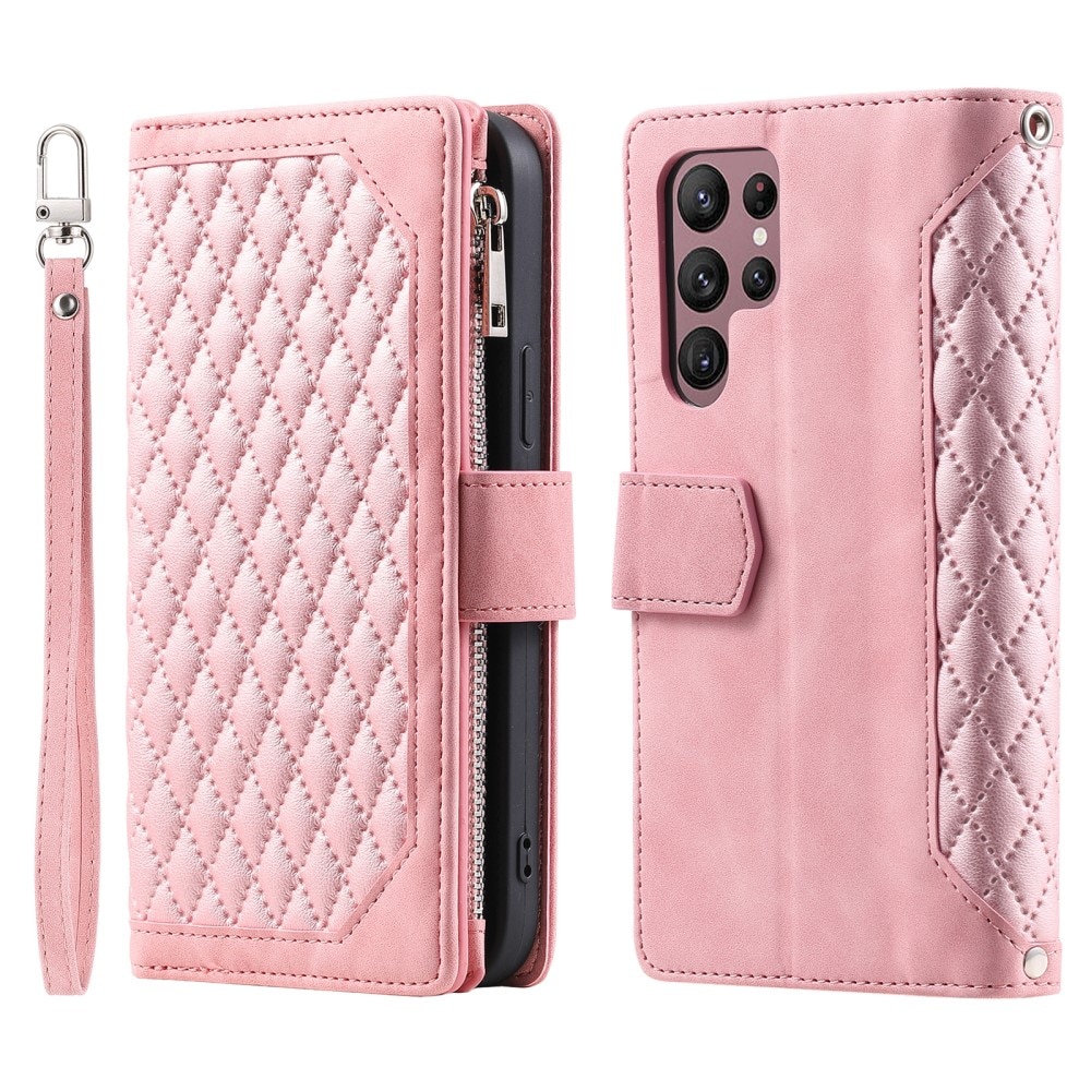 Samsung Galaxy S24 Ultra Portemonnee tas Quilted Roze