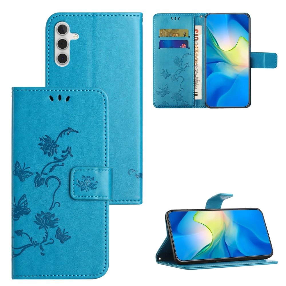 Samsung Galaxy S25 Leren vlinderhoesje Blauw