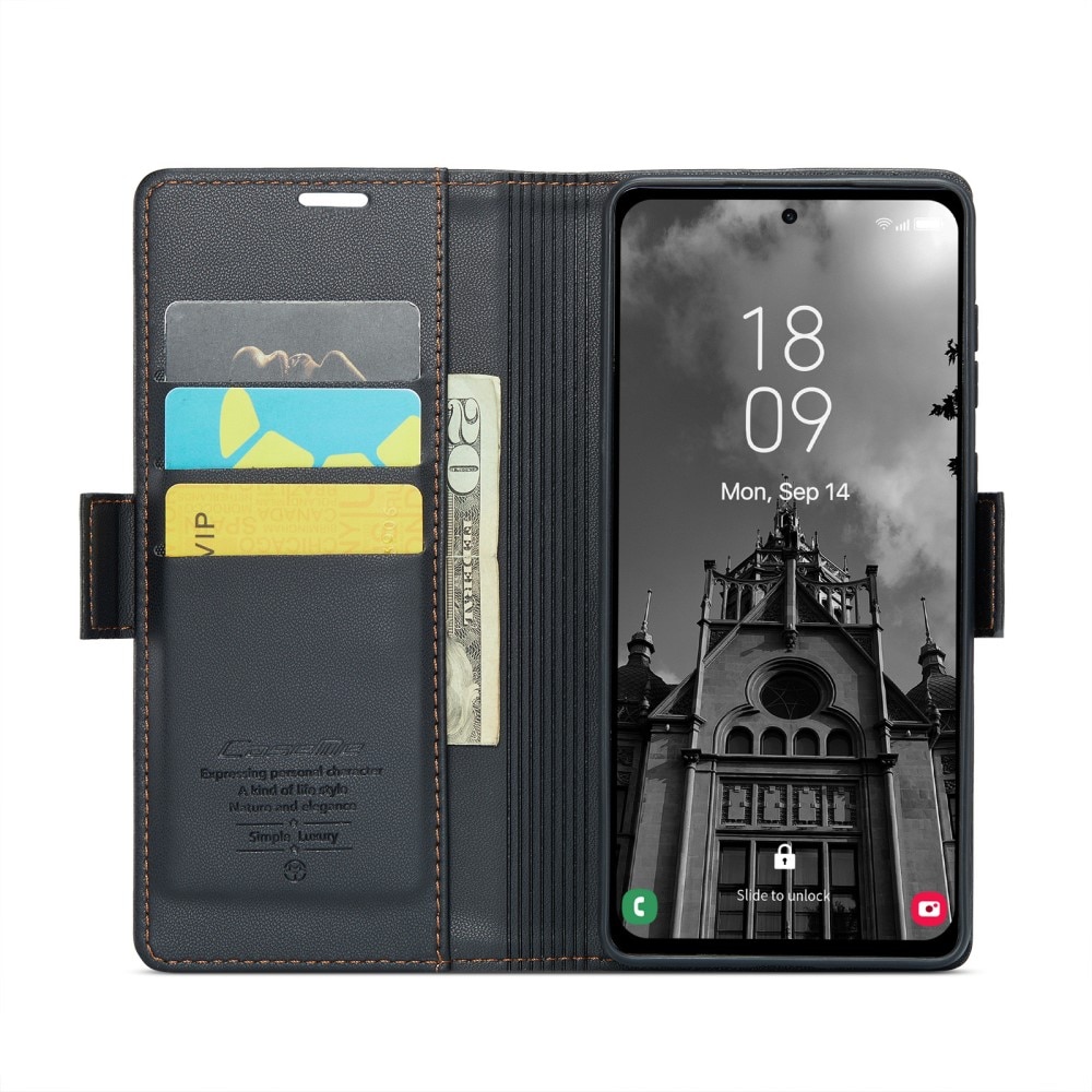 RFID blocking Slim Bookcover Hoesje Samsung Galaxy A55 Zwart