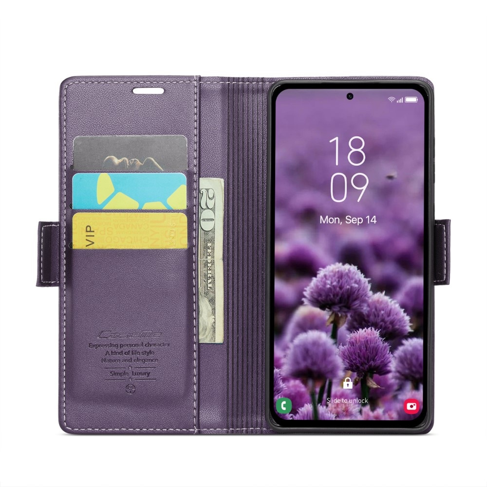 RFID blocking Slim Bookcover Hoesje Samsung Galaxy A55 Paars