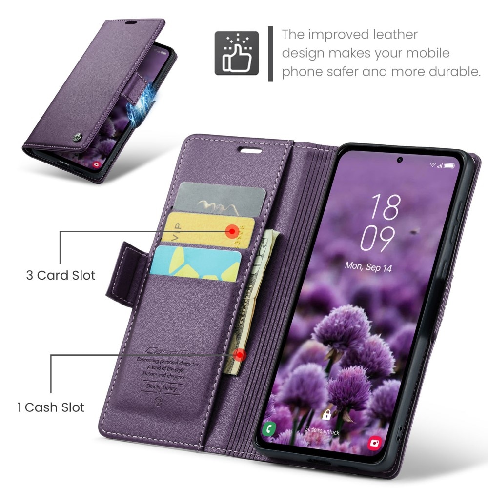 RFID blocking Slim Bookcover Hoesje Samsung Galaxy A55 Paars