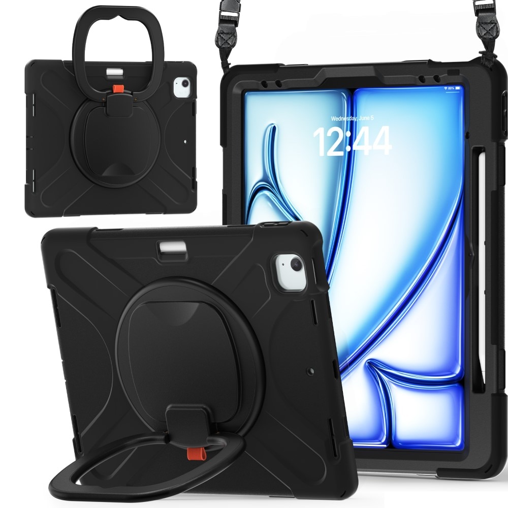 Apple iPad Air 13 (2024) Hybridcase met Kickstand en schouderband zwart