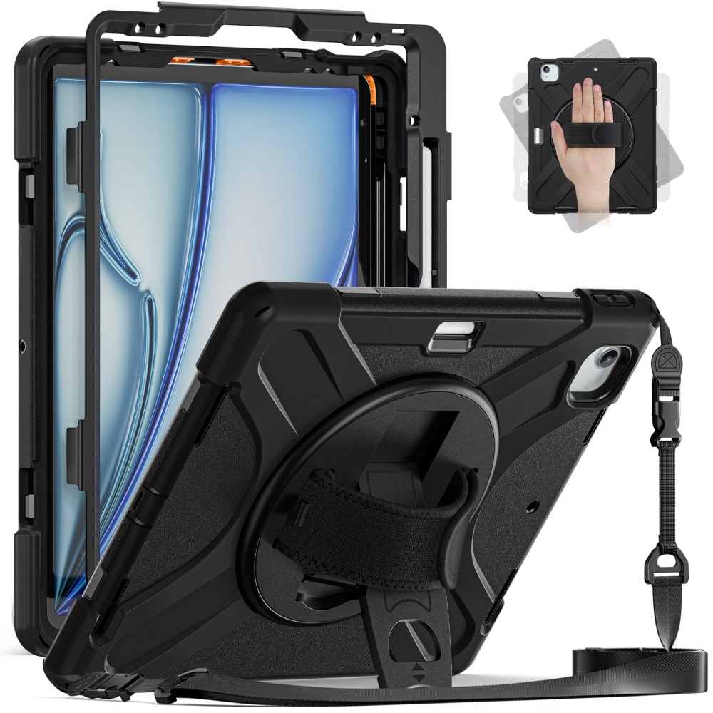 Apple iPad Air 13 2nd Gen (2025) Schokbestendige Hybridcase met schouderriem zwart