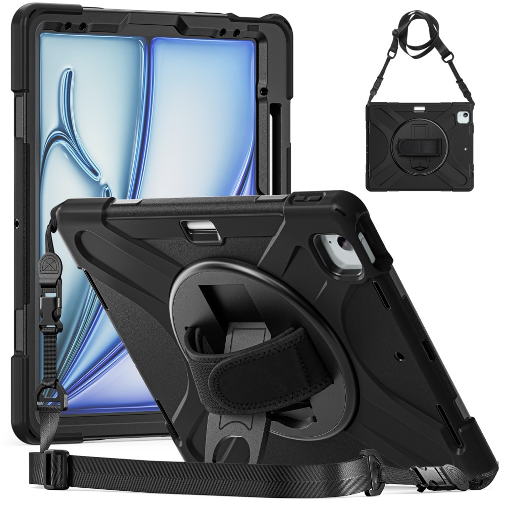 iPad Air 11 6th Gen (2024) Schokbestendige Hybridcase met schouderriem zwart