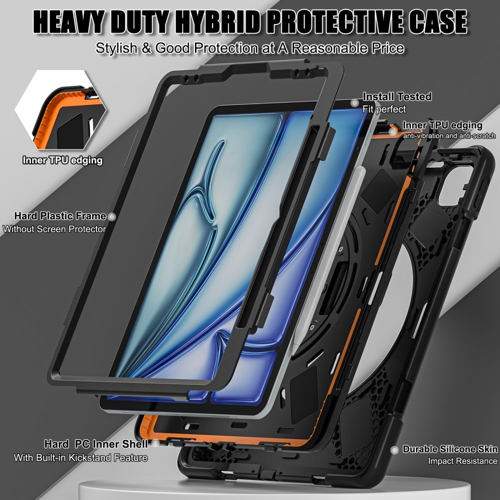 iPad Air 11 6th Gen (2024) Schokbestendige Hybridcase met schouderriem zwart