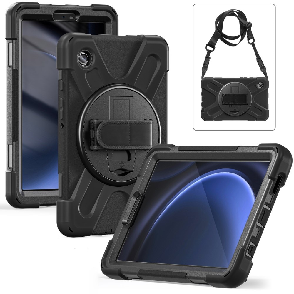 Samsung Galaxy Tab A9 Schokbestendige Hybridcase met schouderriem zwart