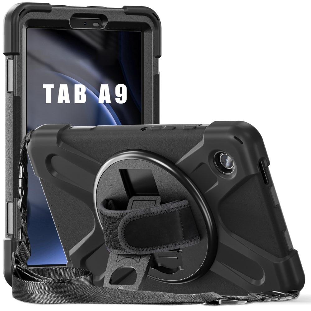 Samsung Galaxy Tab A9 Schokbestendige Hybridcase met schouderriem zwart