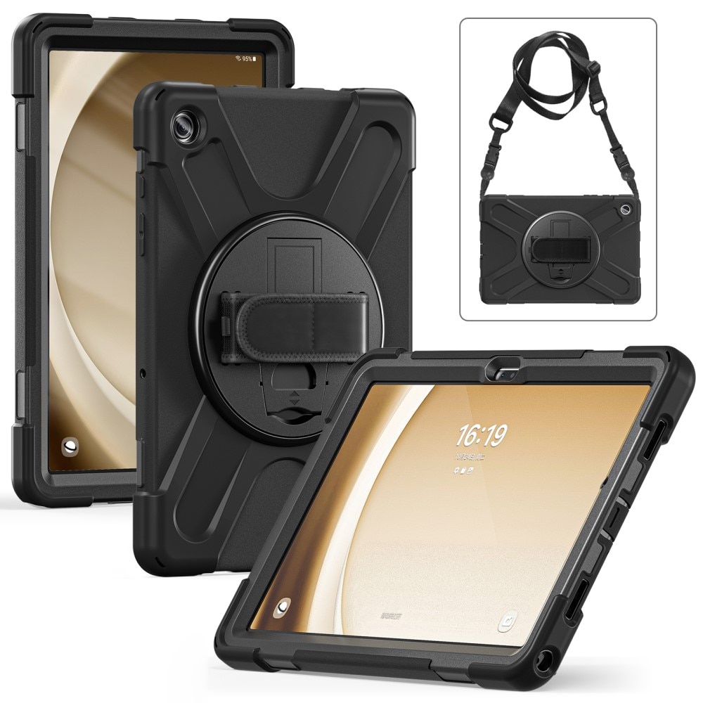 Samsung Galaxy Tab A9 Plus Schokbestendige Hybridcase met schouderriem zwart