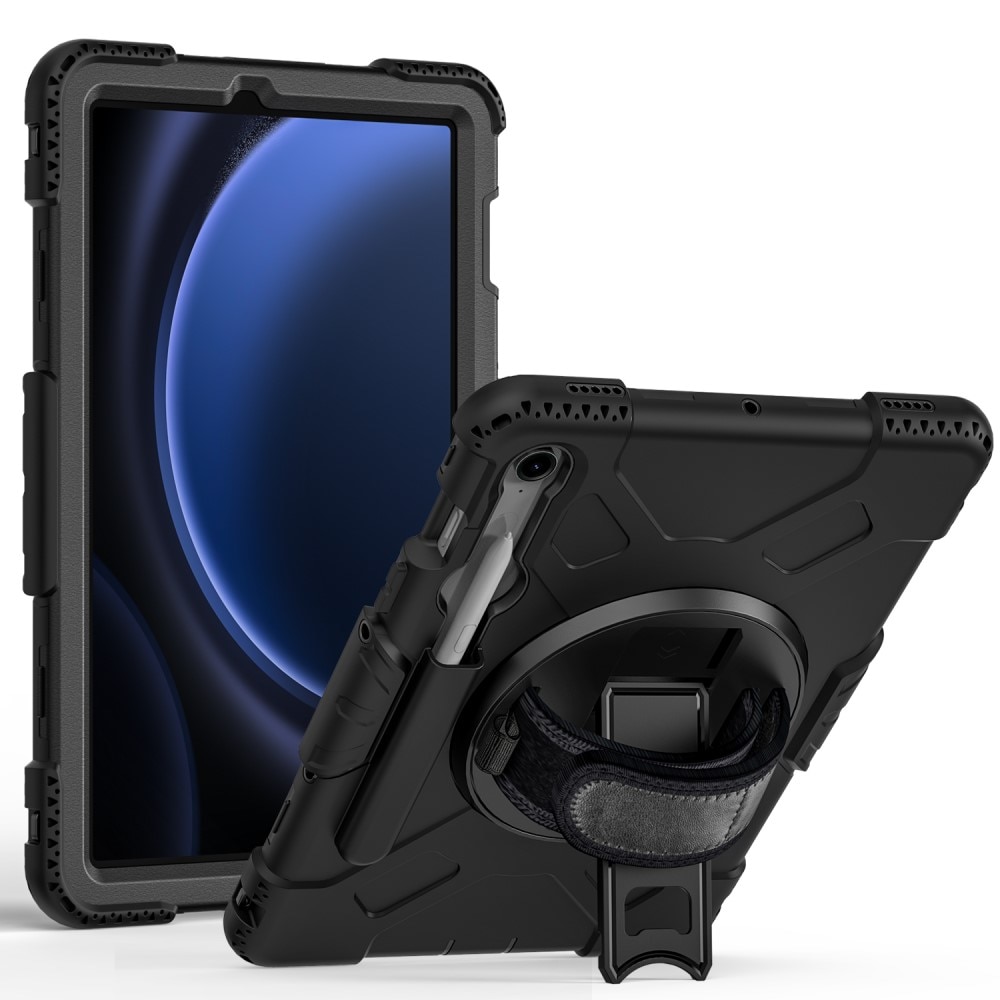 Samsung Galaxy Tab S9 Schokbestendige Hybridcase met schouderriem zwart