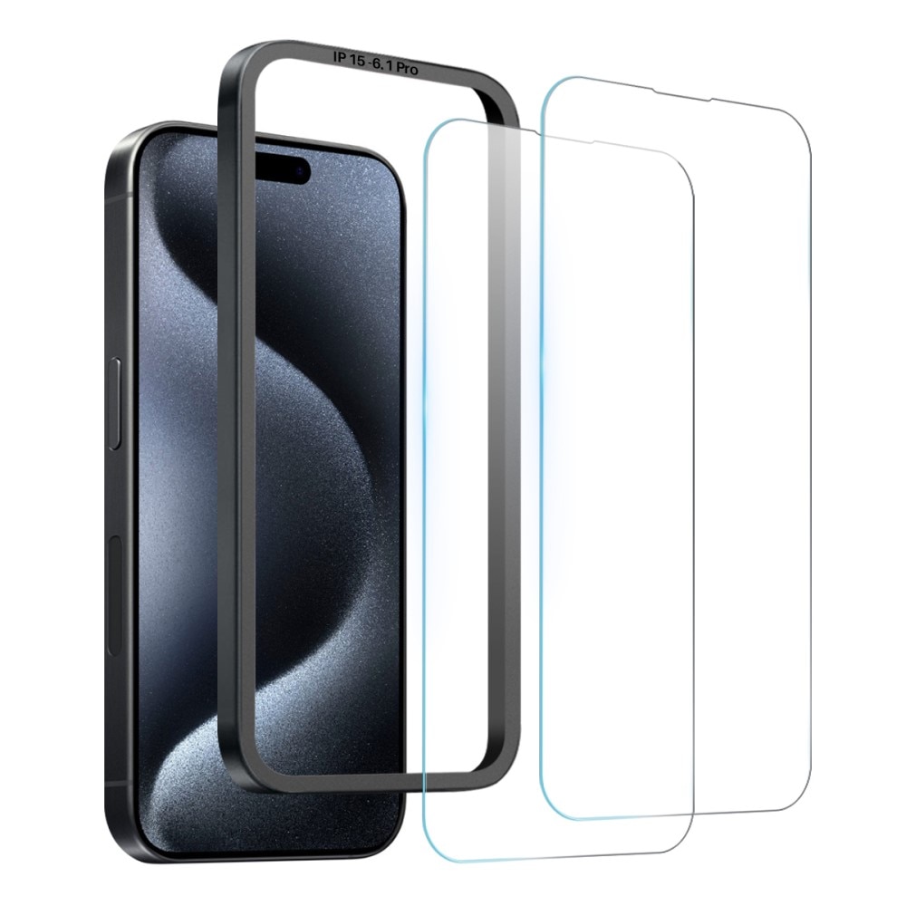 iPhone 15 Pro Screenprotector Gehard Glas met Installatieframe (2-pack)