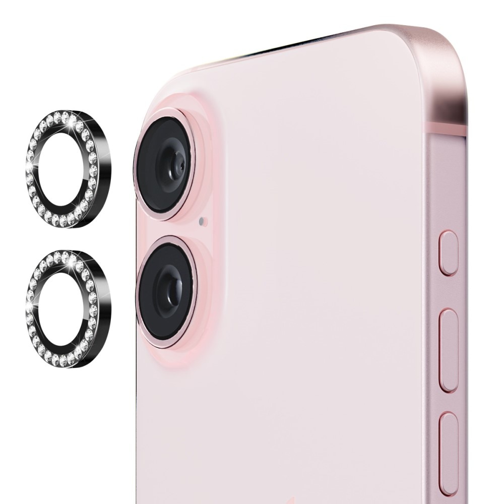 Gehard Glas Camera Protector Aluminium Rhinestone iPhone 16 zwart